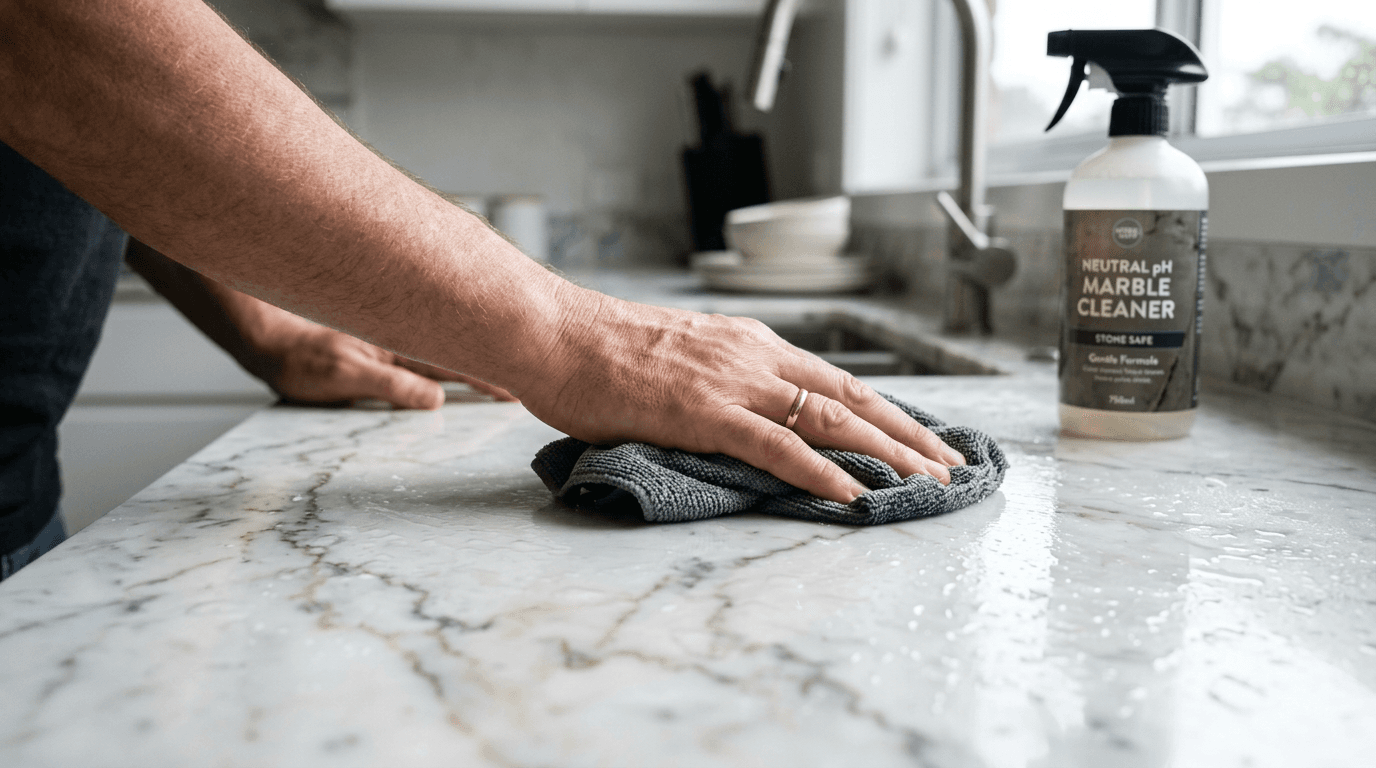Superficie de mármol limpia en cocina