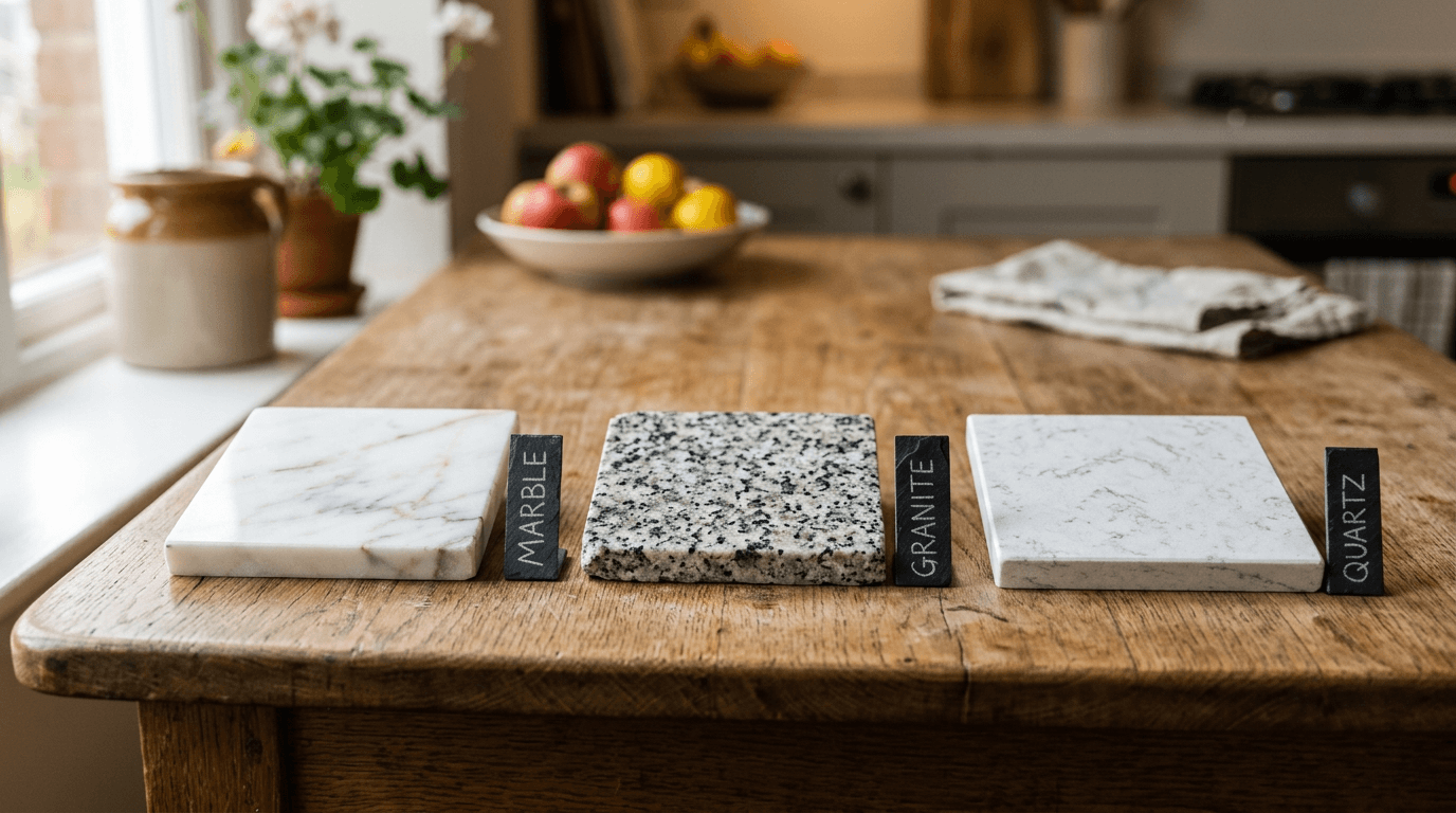 Cocina con cubierta de piedra